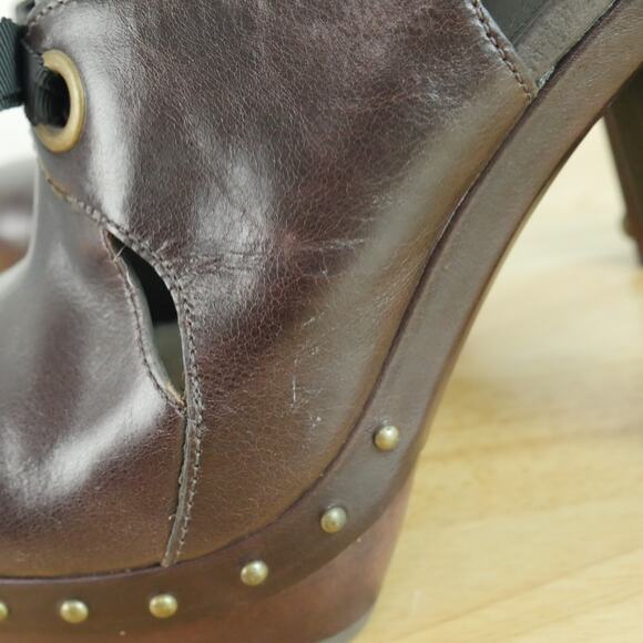 Ugg Celestina Size 10 Platform Heels Burgundy Leather Clog Shoes Chunky Studded - Picture 6 of 13